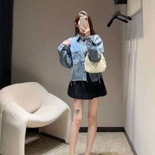 미우미우 백 핑크로고 데님 자켓 청자켓